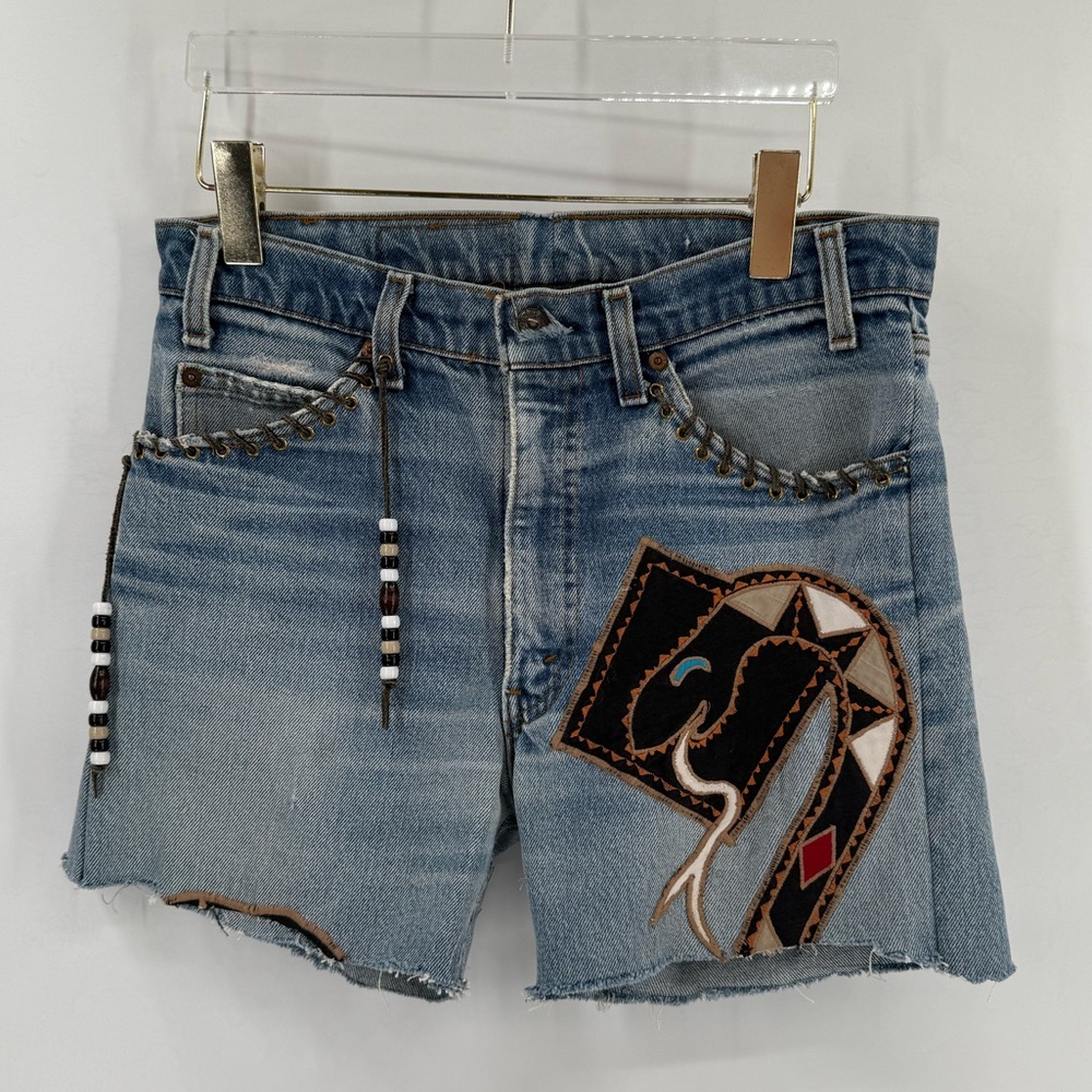 Vintage Levi's orange tab denim shorts‎ with unique beaded and patch size medium